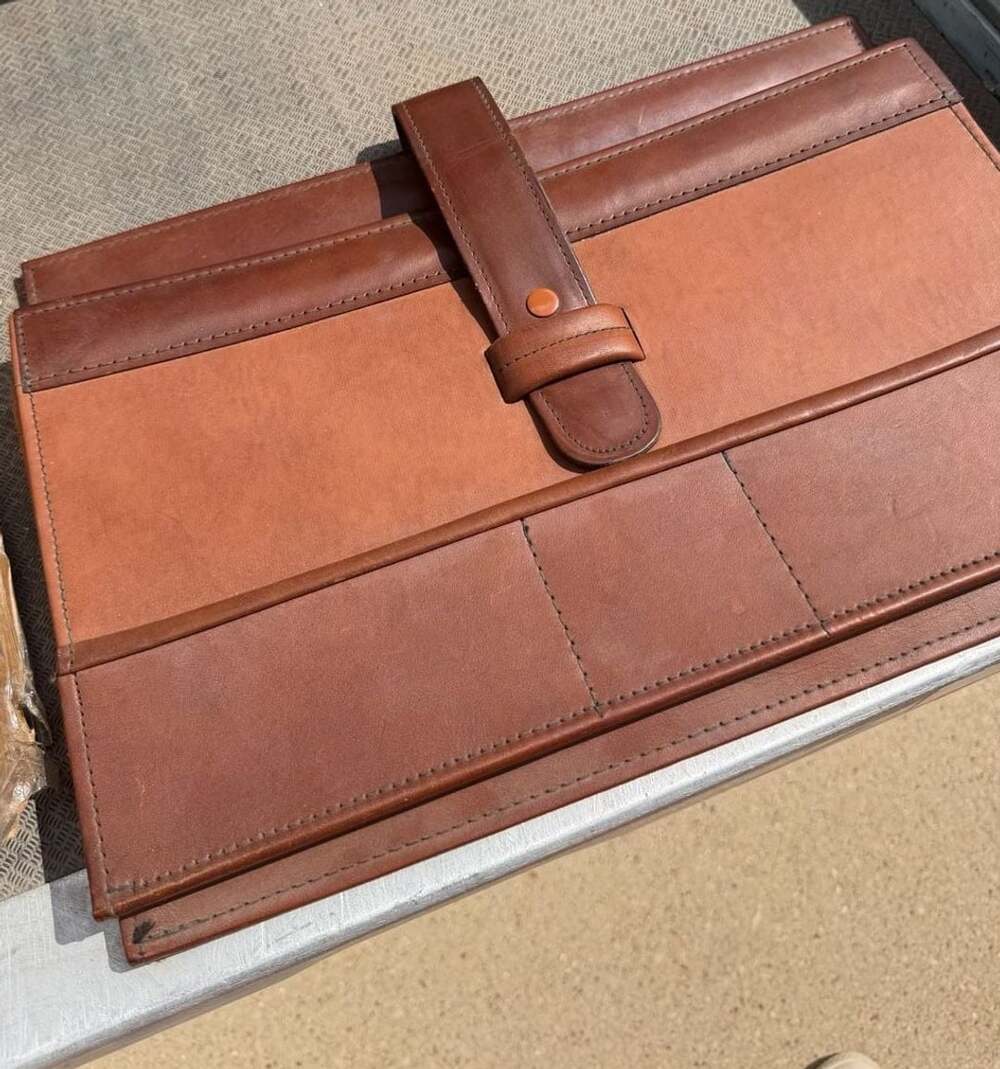 Vintage Brown Accordion Portfolio File Organizer Document Holder